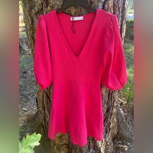Zara Bold hot Pink Knit mini dress